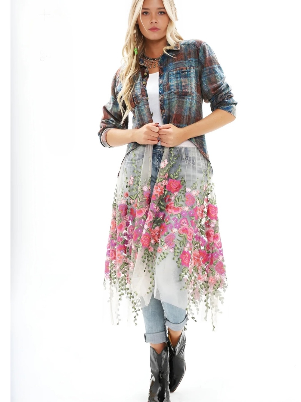 23A.NWT Aratta Silent Journey Antastasia Maxi Shirt Floral Embroidered  $220
